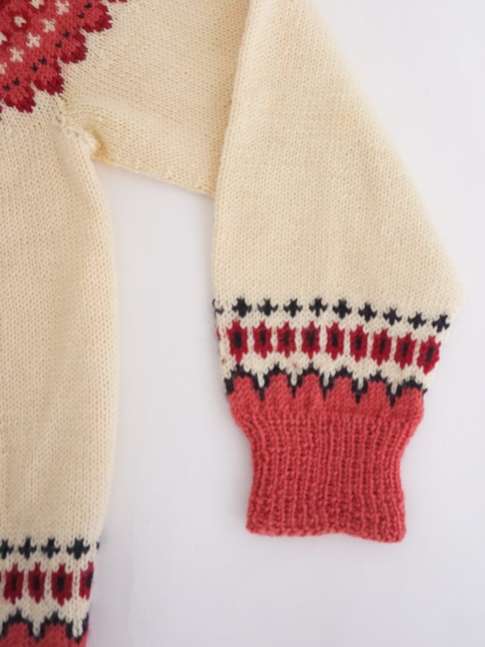 Cream & Red Nordic Fair Isle Cardigan Sweater - Picture 4 of 9